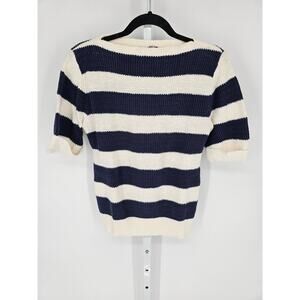 Mademoiselle Women's White & Navy Striped Half-Sleeve Boat-Neck Sweater Size L